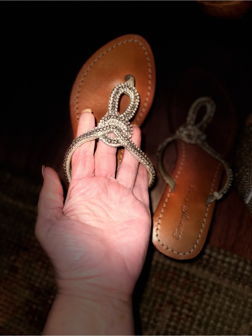 Tommy Bahama Tan Leather Sandal with Silver Beaded Strap